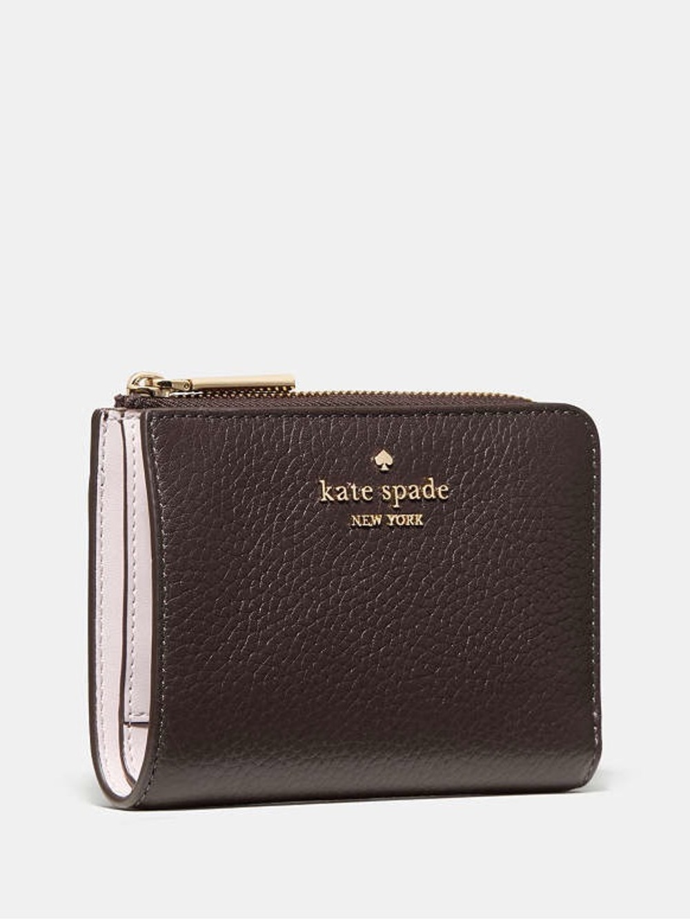 NWOT kate spade Lena Small L Zip Pebbled Leather Wallet Brown Light Pink